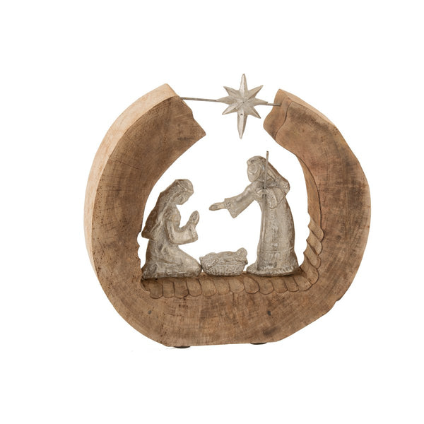 Christmas crib mango wood aluminum natural silver 34 cm