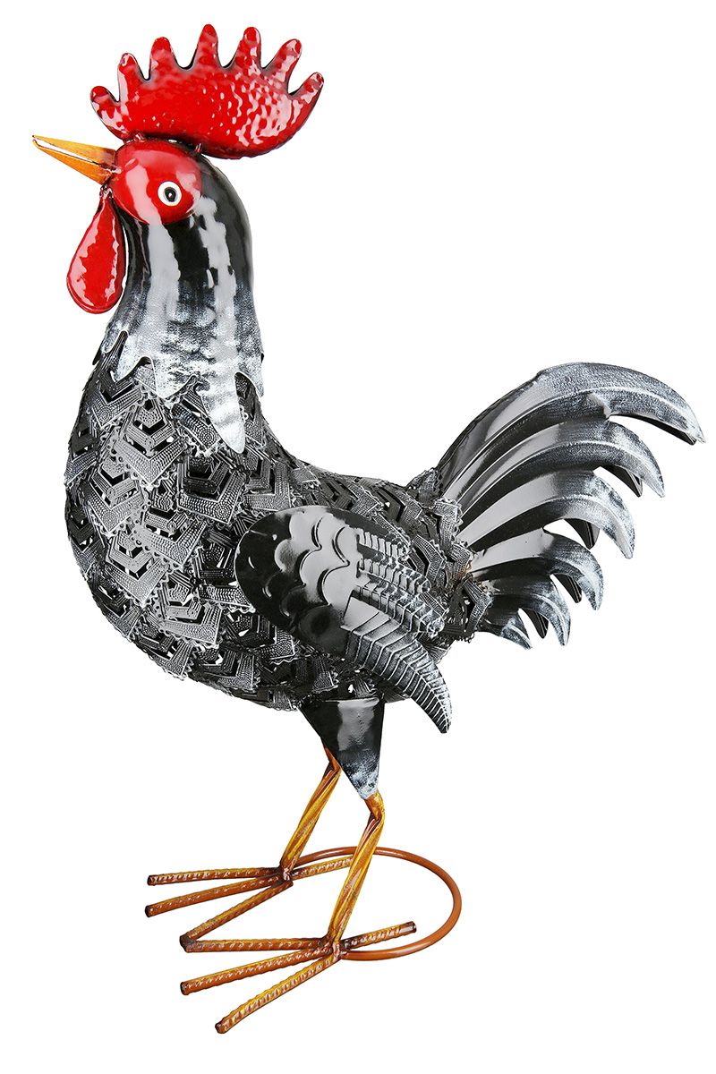 Set of 2 metal figurines Cingo the rooster in black - a shiny eye-catcher in any environment