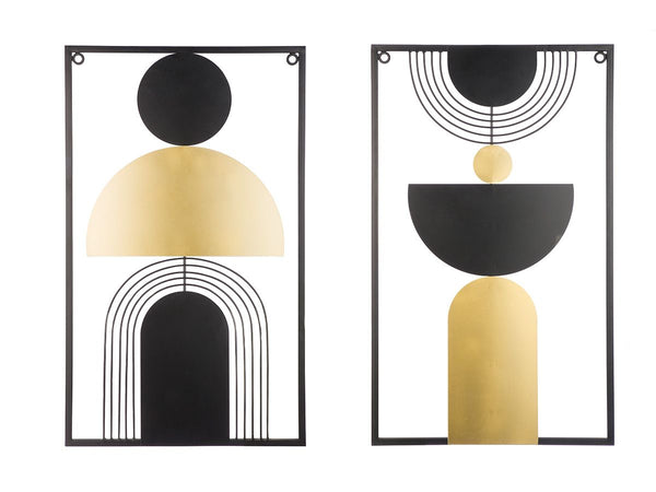 Set of 2 wall reliefs 'Moda' – Stylish metal design in gold and black