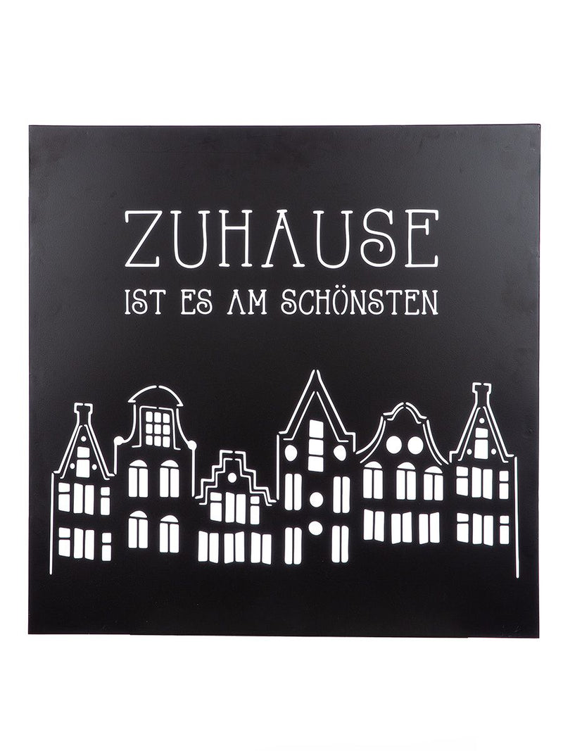 Set of 2 wall reliefs "City Lights" - metal, black with house motif and saying