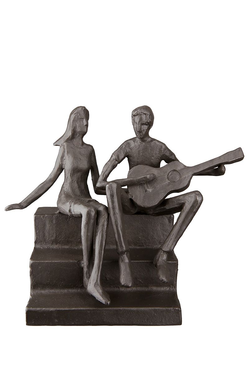 Eisen Design-Skulptur 'Gitarrenspieler' - Brüniertes Pärchen auf Treppe