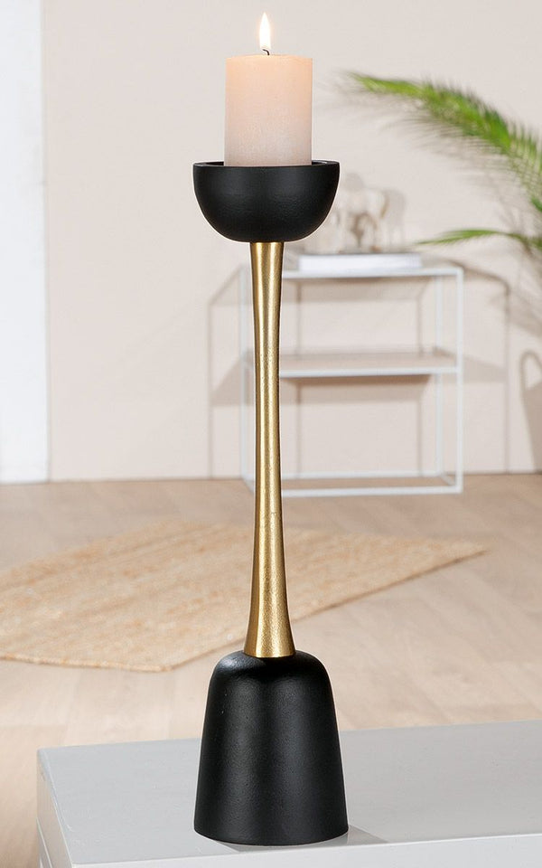 Elegant Dora candlestick made of aluminium in black and gold, 46 cm high