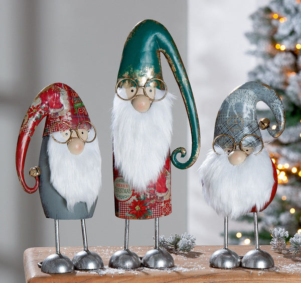 Set van 3 metalen kerstmannen met glazen - charmante feestelijke accenten voor je huis