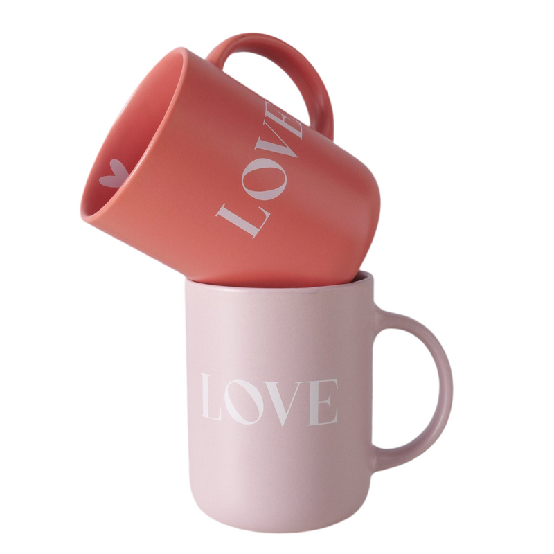 Jumbobecher Love 2er Set Keramik 420 ml romantisch rosa und rot