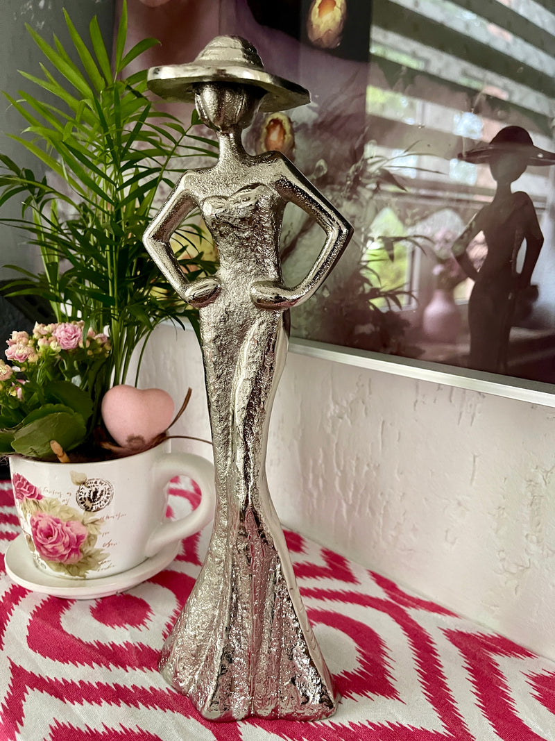 Lady Elegant Aluminium Figure in Silver – Handmade Decoration for Interiors