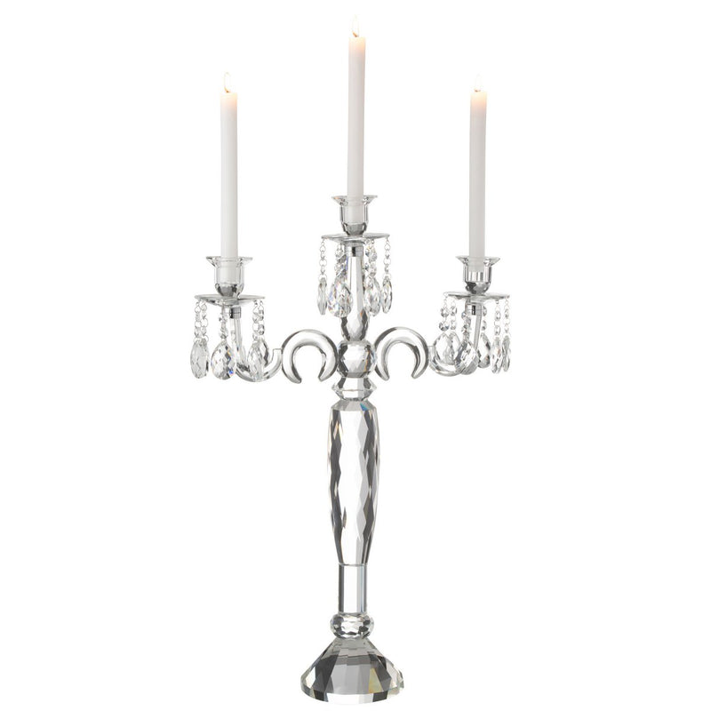 Elegant crystal candle holder with 3 arms, 65.5 cm, transparent