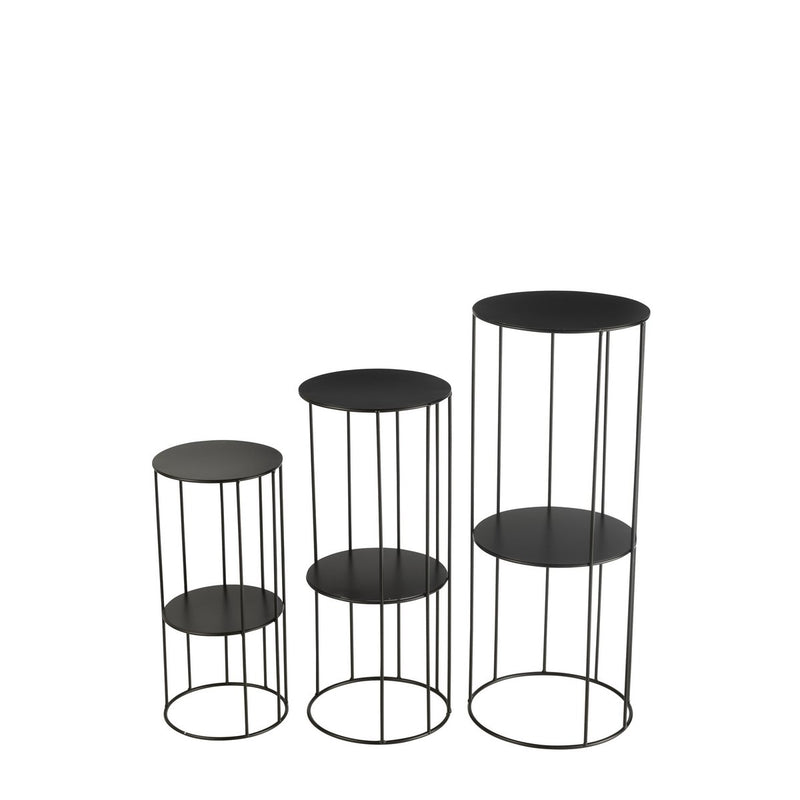 Elegant set of 3 flower stands - metal black