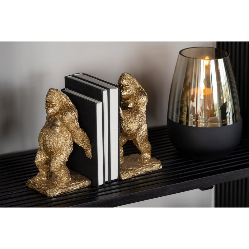 Goldene Gorilla Buchstützen aus Polyresin – 2er Set, 24,5 cm