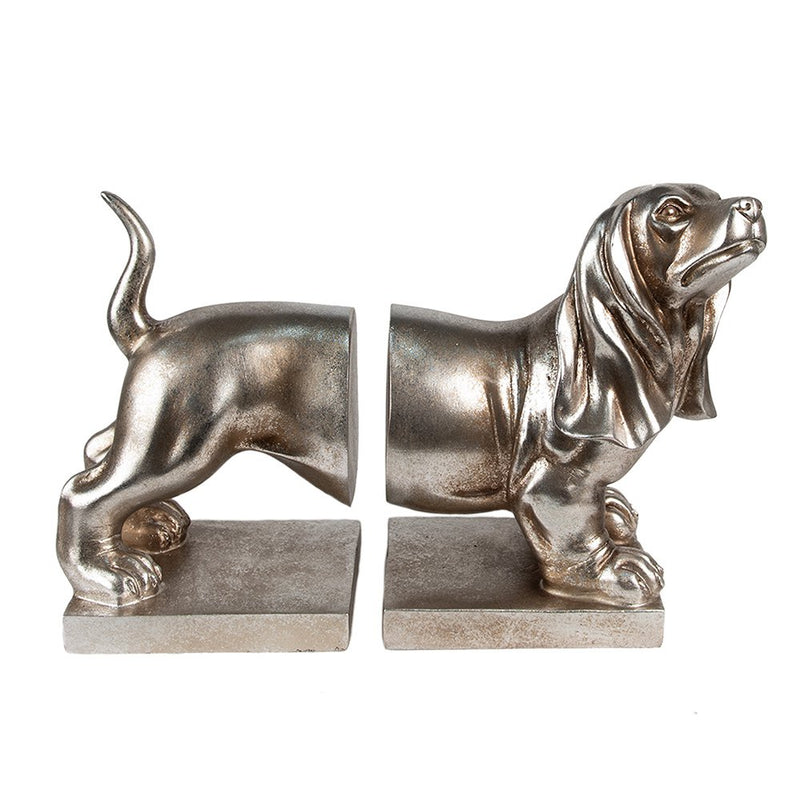 Elegante Buchstützen im Hundemotiv – Silber