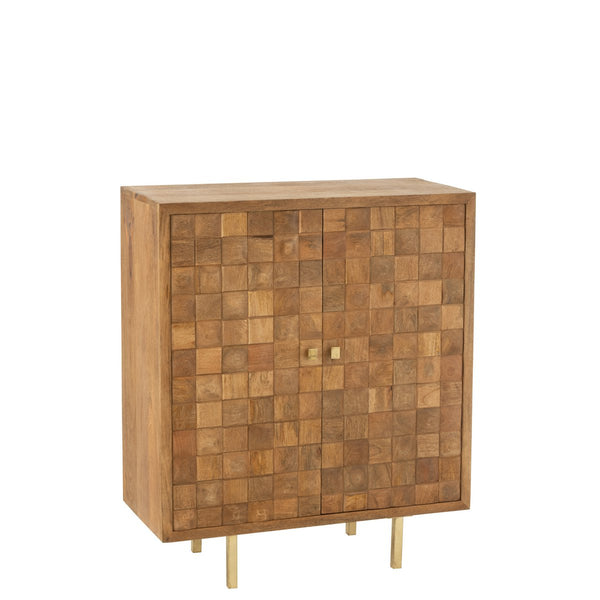 Modern cabinet Nino made of metal and mango wood in natural and gold