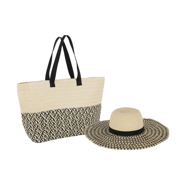 Strandtaschen und Hut Set - Beige-Schwarz