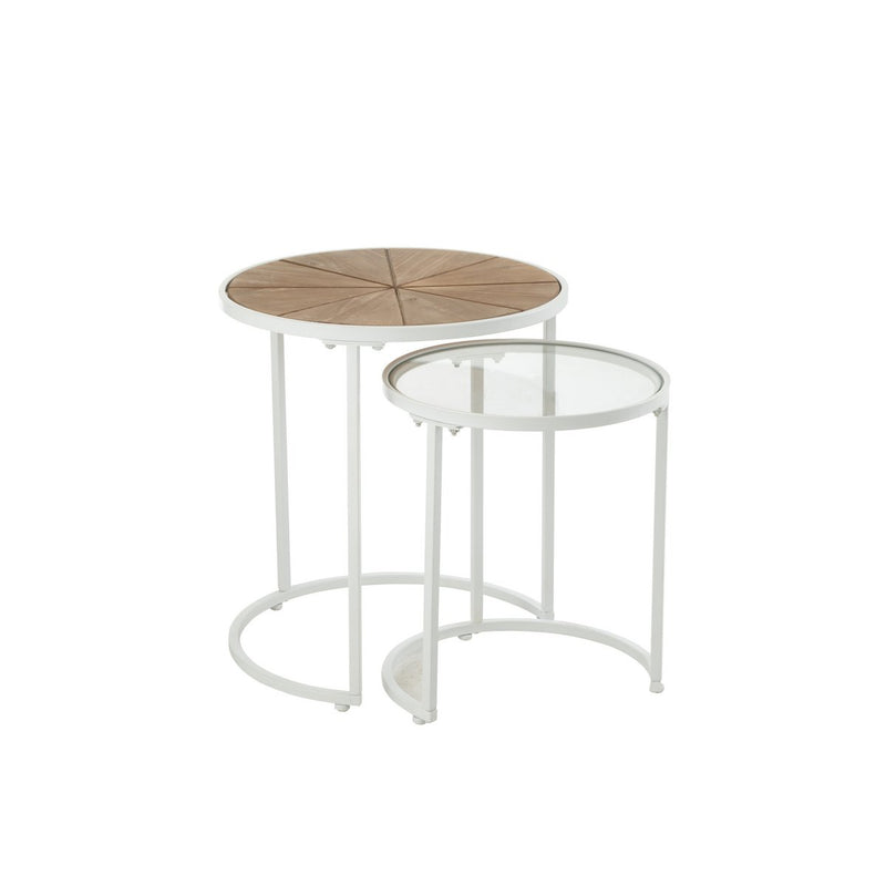 Lounge side table – metal/wood – white/natural – set of 2