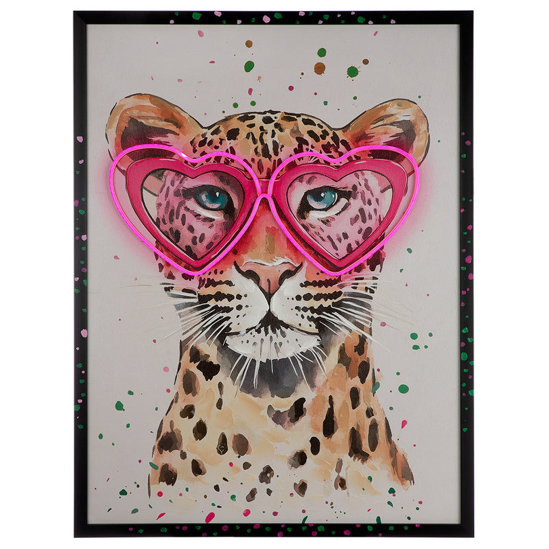 LED canvas picture Leo Love – stylish wall decoration with leopard motif