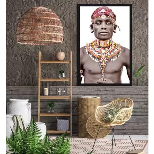 Gewebter Gobelin-Wandteppich 80/120 Samburu Man White WH1747 Gestreckt