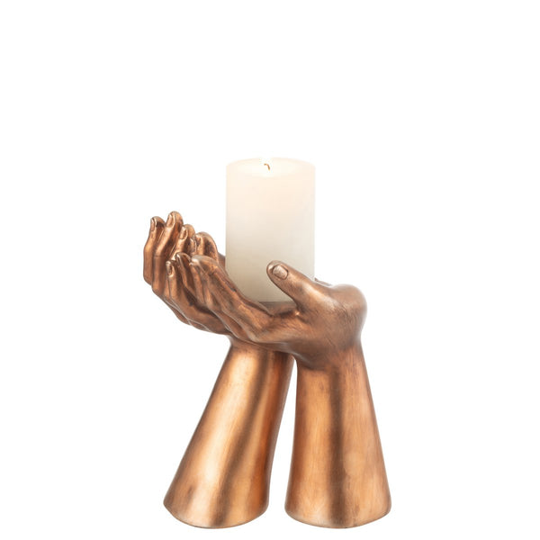 Candle holder hands made of resin in copper look