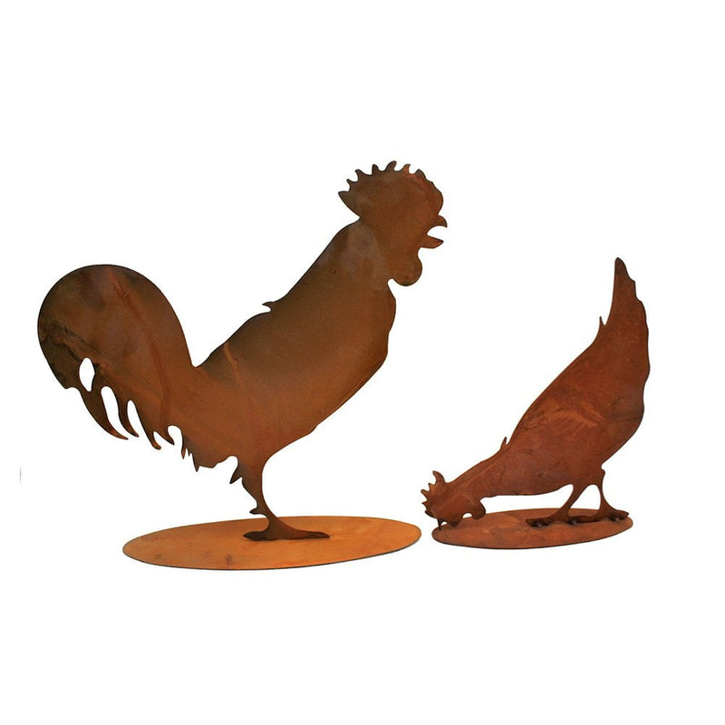 Decoration | Chicken and rooster | Rust figures for house and garden