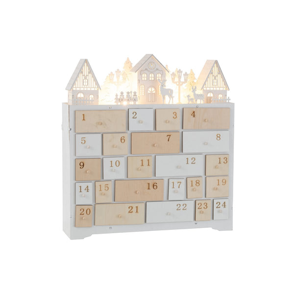 LED Adventskalender Holz mit beleuchtetem Winterdorf, 40 cm