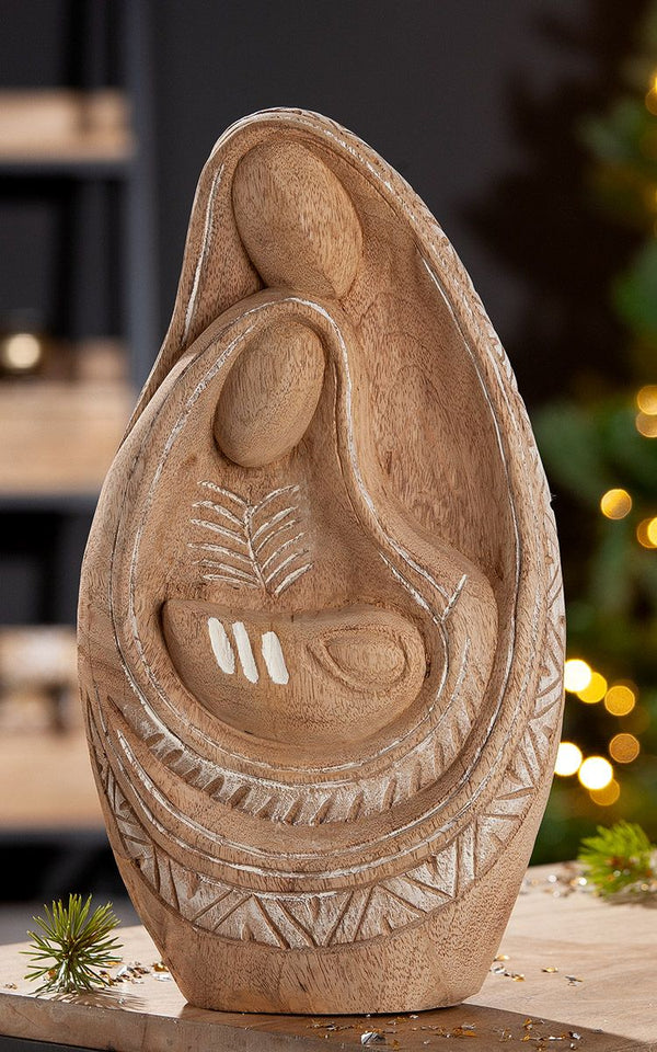 Handgesneden kerstfiguur 'Heilig' gemaakt van mangohout - een kunstwerk van natuurlijkheid