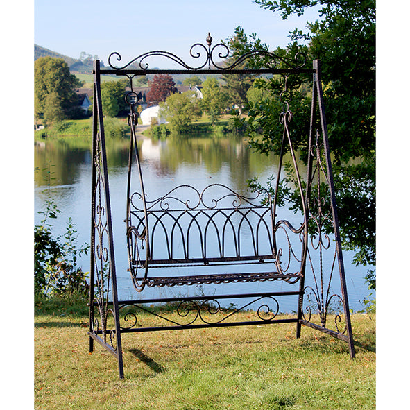 Elegante metalen tuinschommel, donkerbruin, 144 x 94 x 206 cm