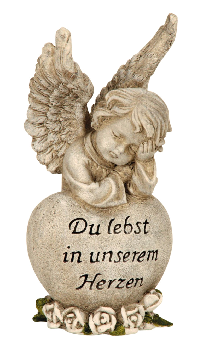 Grave angel with saying heart You live in our hearts – 18.5 cm