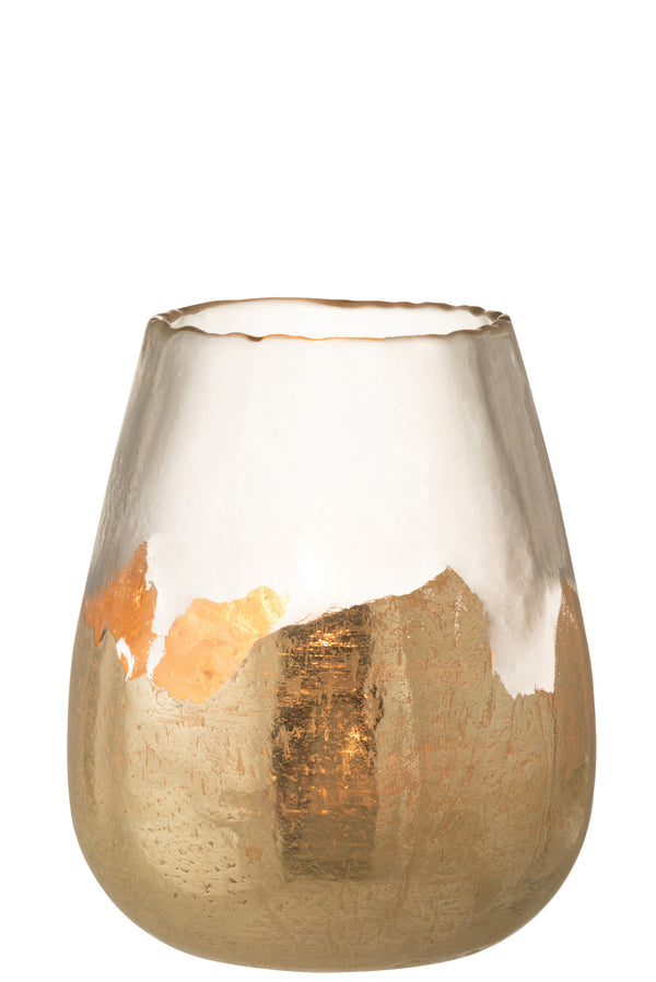 Elegante set van 4 theelichthouders 'Zoe' - rond glazen ontwerp in goud - 31cm hoog