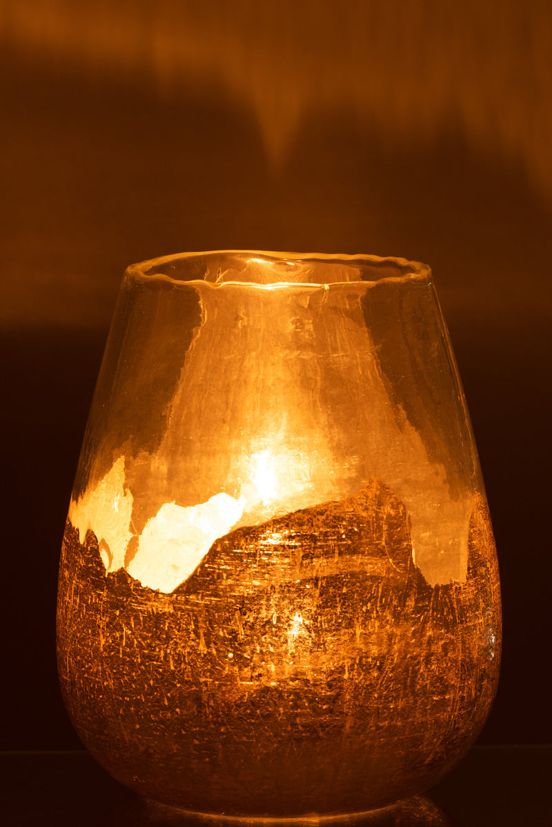 Elegant set of 4 tealight holders 'Zoe' - round glass design in gold - 31cm height