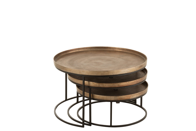 Set of 3 side tables in rust look - high-quality aluminum in brown