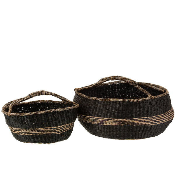 Seagrass Baskets Set – Round, Black, 60 cm
