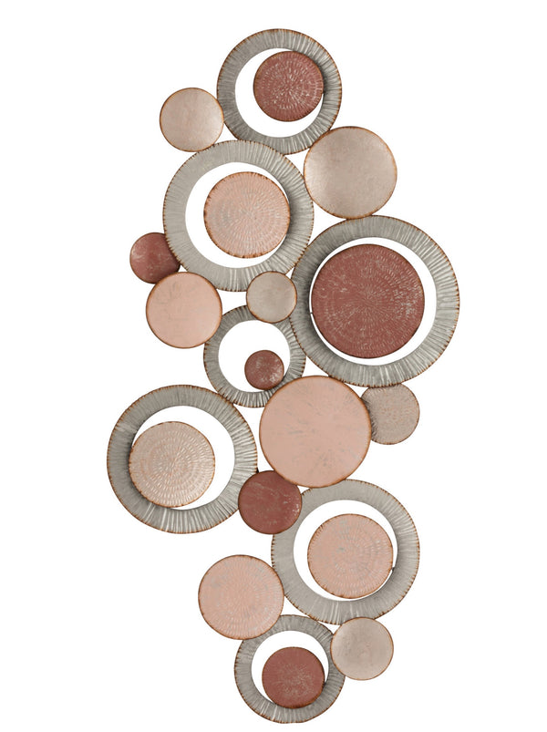 XXL metal wall decoration circles in pink and gray tones - Modern and stylish wall art for a contemporary ambience