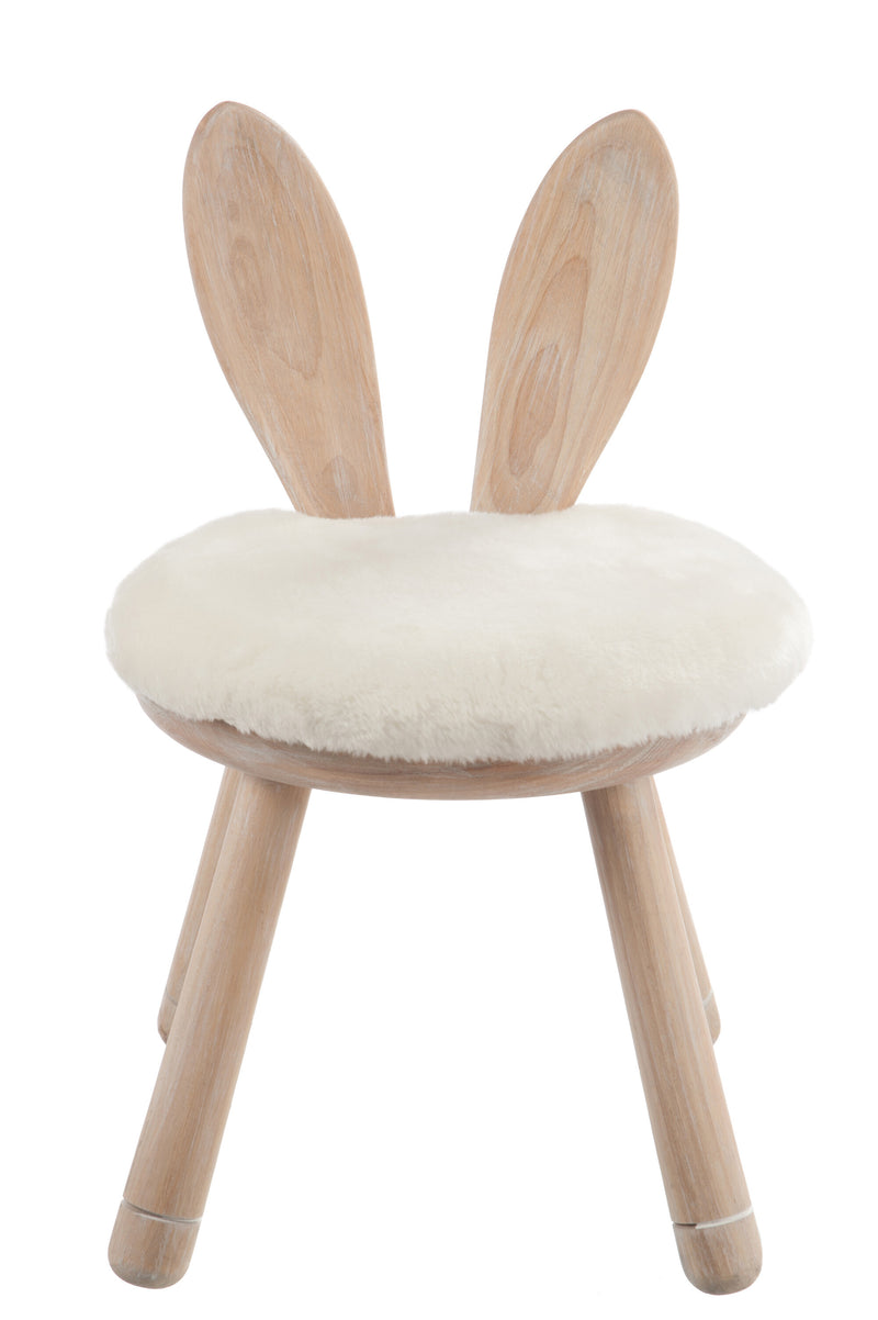 Children's chair "Ear Rabbit" made of natural wood - white faux fur