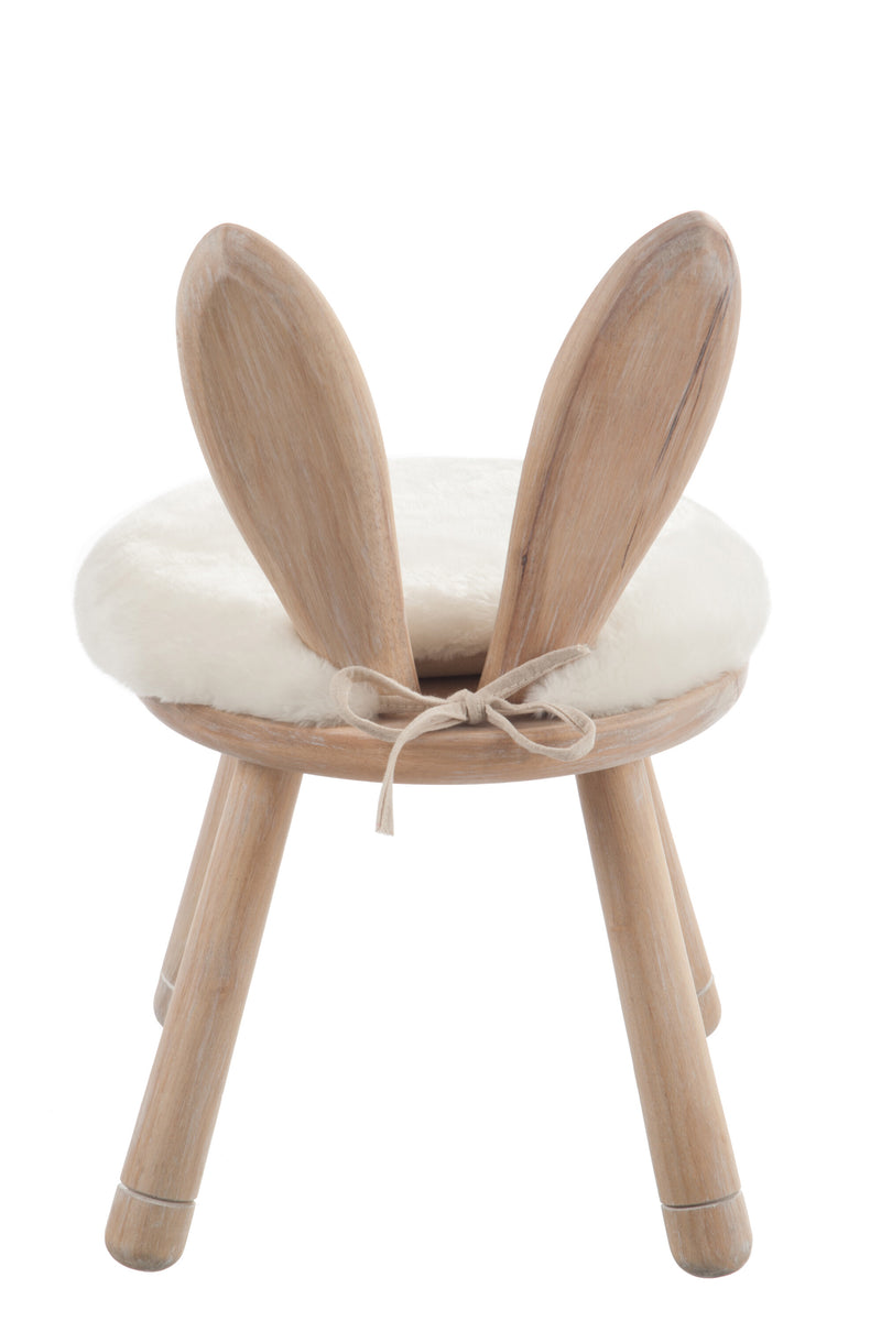 Children's chair "Ear Rabbit" made of natural wood - white faux fur