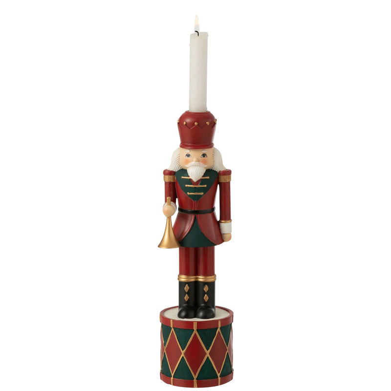 Nutcracker Candle Holder in Red and Green – 32.5 cm Polyresin Christmas Decoration