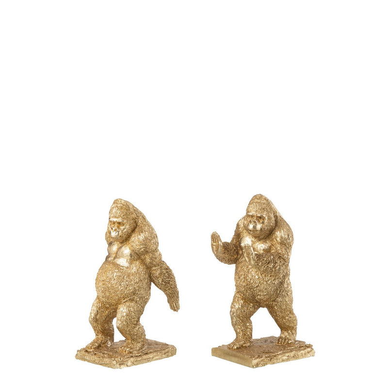 Goldene Gorilla Buchstützen aus Polyresin – 2er Set, 24,5 cm