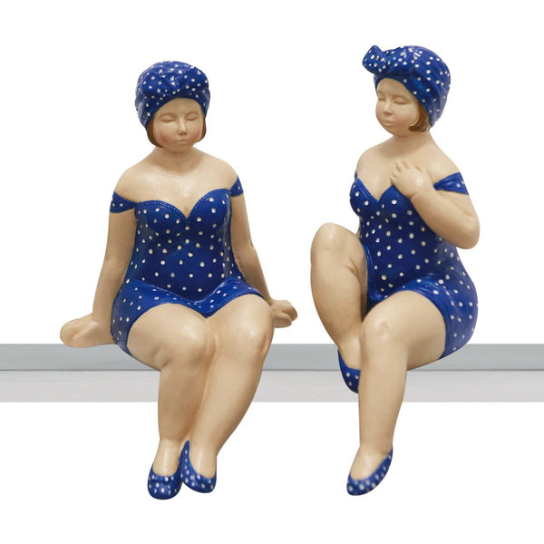 Set van 6 polyfiguren Becky blauw/wit met stippen, 13 cm - charmante decoratieve figuren