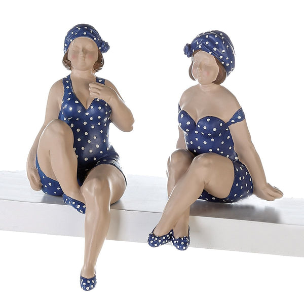 Elegante set van 2 polyfiguren Becky, blauw met witte stippen