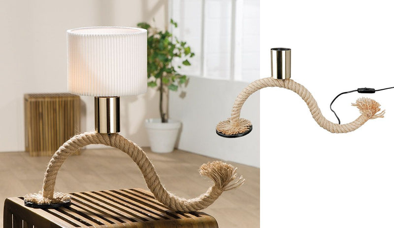 Table lamp "Tau-Design" – natural-colored ship's rope with metal accents