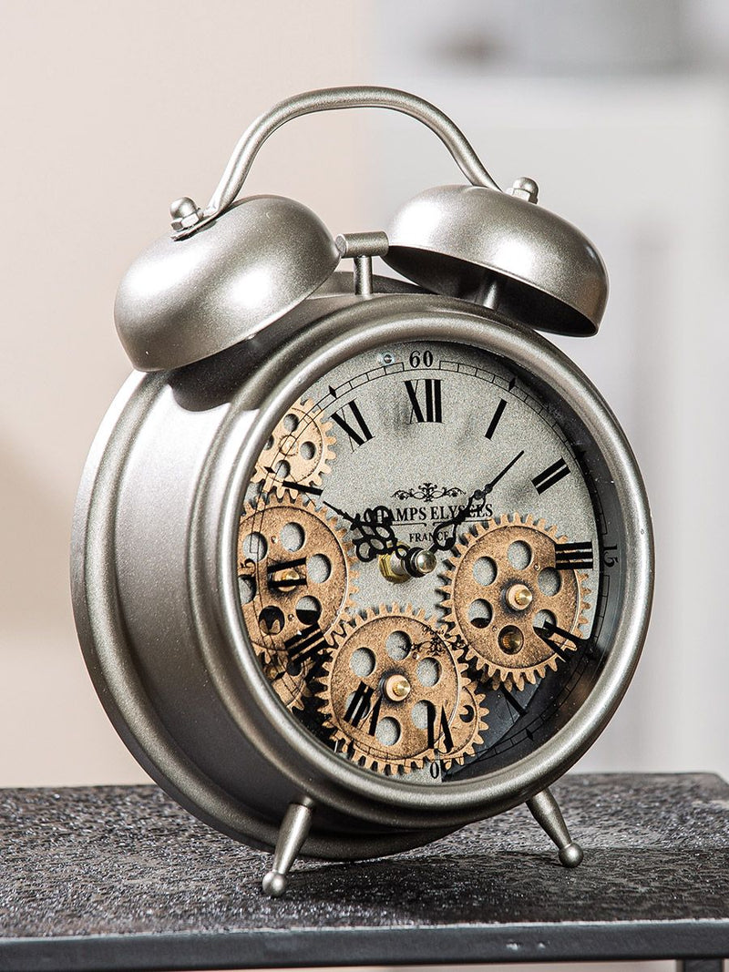 Retro-inspired alarm clock table clock 'alarm clock' with moving gears - timeless design meets functionality