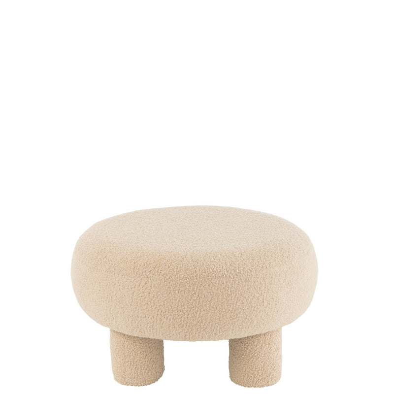 Round stool made of teddy bouclé in warm beige