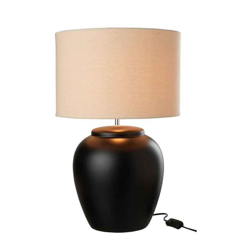 Table lamp "Meli" with shade made of ceramic and linen in black - large