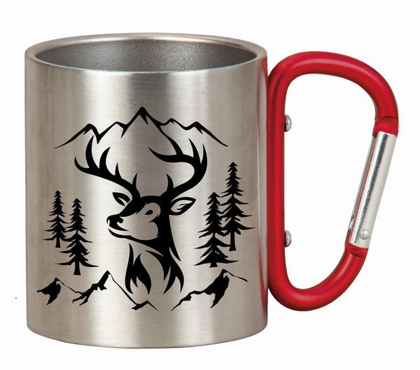 Camping Queen stainless steel mug with pink carabiner handle