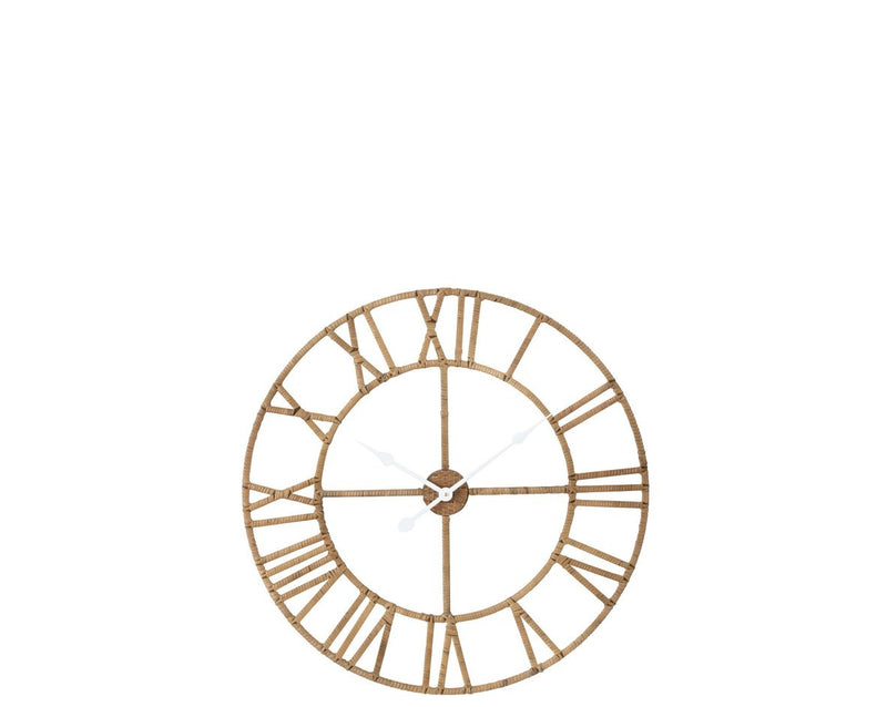 Wall clock Roman – rattan/metal, natural, 70 cm diameter