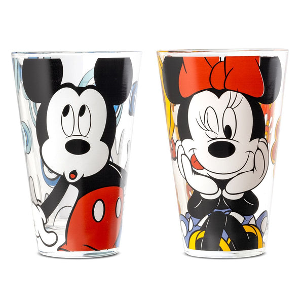 Set van 4 Disney glazen Mickey &amp; Minnie - 12,5 cm, glas, 2 assorti