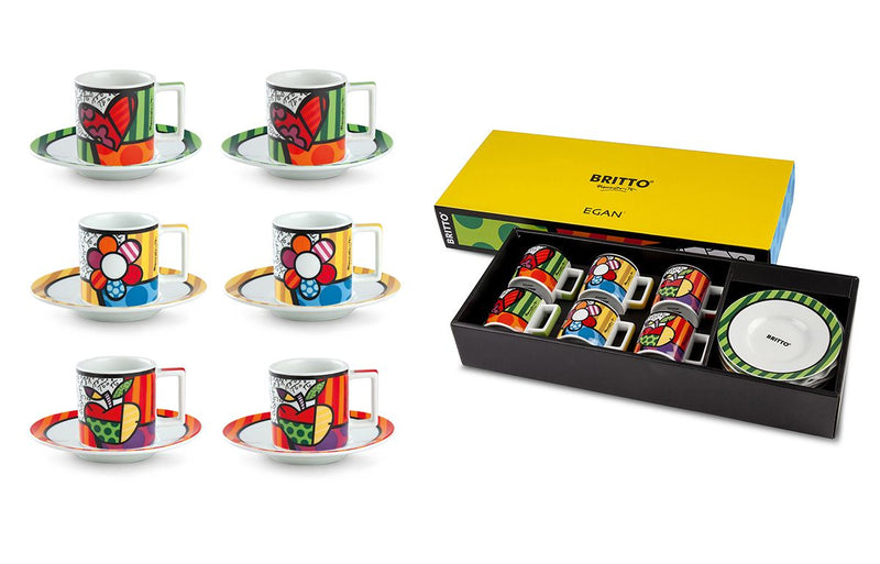 Colorful espresso cups "Heart/Flower/Apple" made of porcelain, gift set