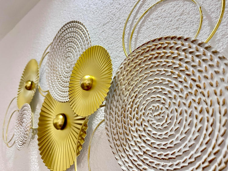 3D wall decoration Sixo Gold Edition circles metal picture 83x38 cm gold cream white