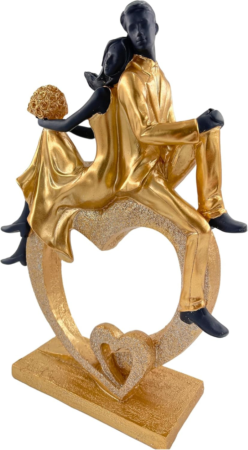 Elegante Skulptur eines sitzenden Paares in Herzform, Schwarz und Gold