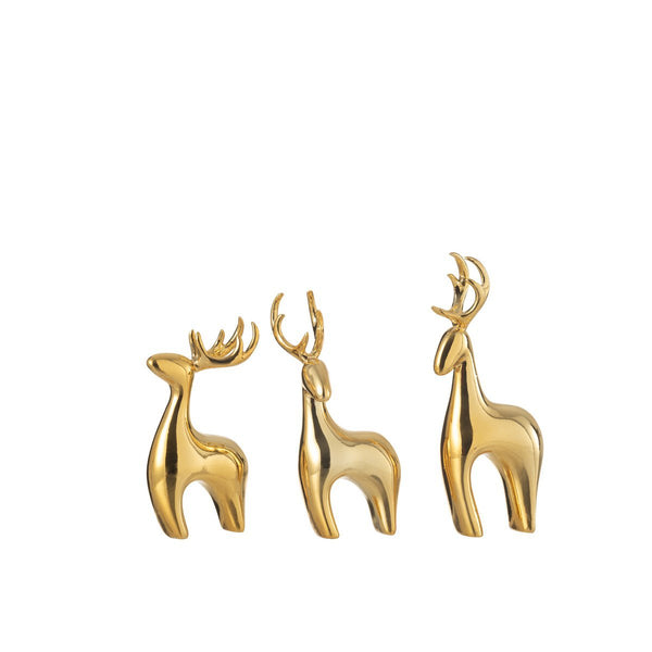 Set of 3 reindeer resin made of galvanized gold