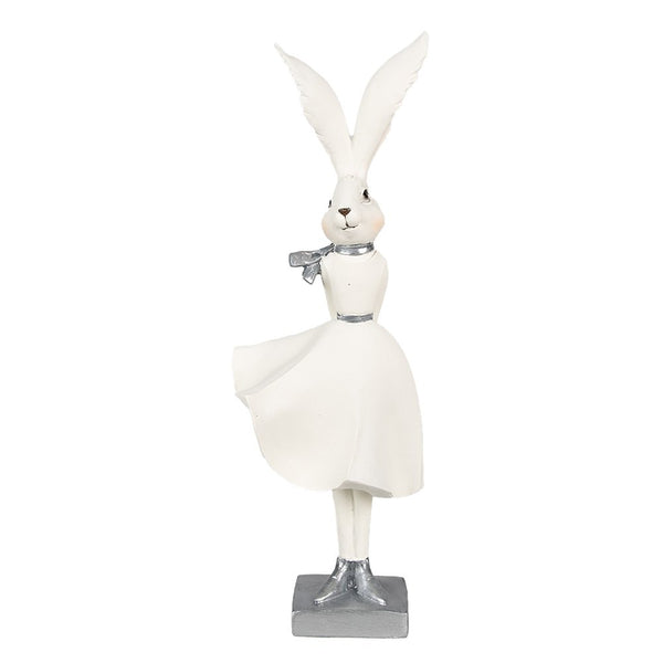 Dekorationsstatue Hase weiß silberfarben 13x11x37 cm