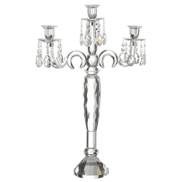 Elegant crystal candle holder with 3 arms, 65.5 cm, transparent