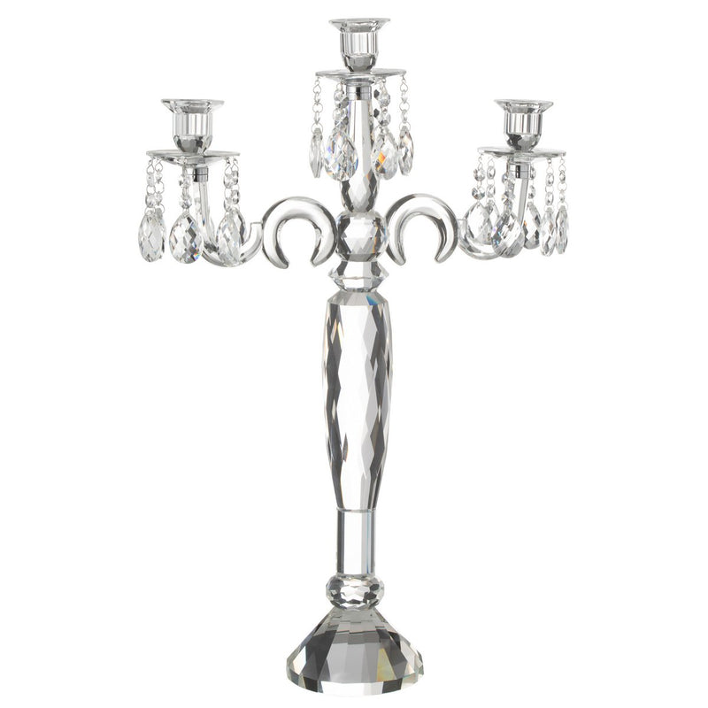 Elegant crystal candle holder with 3 arms, 65.5 cm, transparent