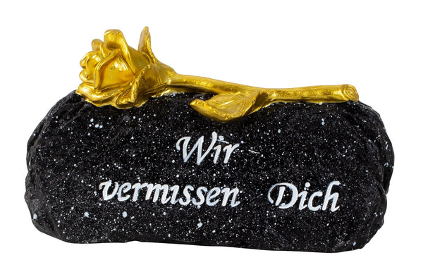 Gedenkstein mit goldener Rose und Schriftzug – Schwarz, 16 cm